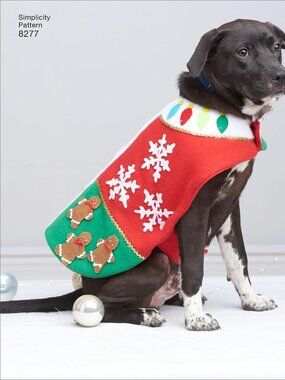 Simplicity 8277 Festive Fleece Christmas Dog Coat Sewing Pattern, Sizes S-L